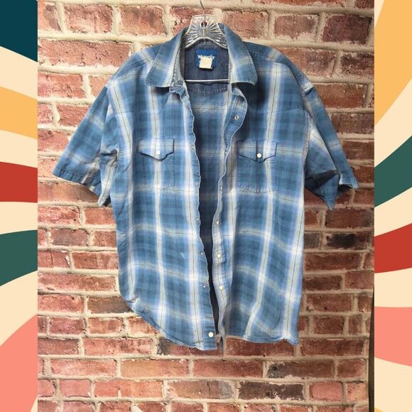 Wrangler Western Shirt 3XL | Vintage Cowboy Button Down Blue Short Sleeve - Picture 3 of 7